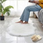 NeuWee Fluffy Area Rugs, Craft Fur Sheepskin Rug 24×71 Inch Floor Cushion Machine Washable Anti-Skid Fuzzy Rug for Living Room Bedroom Nursery Home Decor (White)