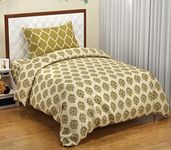 Trance Home Linen 200TC 100% Cotton Printed Zippered Single Size Duvet Cover/Blanket Cover/Quilt Cover | Comforter Cover/Razai Cover | with 1 Pillow Cover (60 x 92 Inch | Damask & Dori Forest Green)