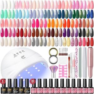 PEACECOLOR 35 Couleurs Kit Ongle Gel UV Complet avec Lampe, Kit Vernis Semi Permanent avec Base Top Coat Brillant Mat et Glitter, Ponceuse pour Ongles, Kit Manucure pour Débutant