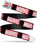 Buckle-Down Marvel Comics Belt, Seatbelt Buckle Belt, Marvel Brick Black Red White, Mens Womens Kids Adjustable, Marvel Comics, 1.5" Wide - Fits Pant Size 32-52