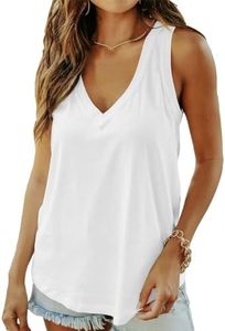 Smile Fish Women Summer Deep V Neck Tank Top Loose Fit Flowy Shirt, White, Medium