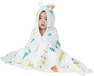 REMASS Hooded Towel Muslin Hooded Towel Made from Organic Cotton 6-Layer Cotton Bath Towel, Soft Bath Towels 25x51inches for Toddler Baby (Dinosaur Two)