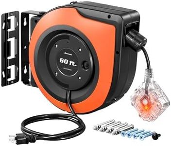 DEWENWILS 60 FT Retractable Extension Cord Reel, 12/3C SJTOW Heavy Duty Power Cord, Twist-lock Stopper, 6 Grounded Outlets, 15A Circuit Breaker, Wall/Ceiling Mounted for Garage, Workshop, ETL Listed