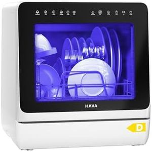 HAVA Lave-vaisselle de comptoir 2025 - Amélioré avec adoucisseur d'eau, efficacité énergétique optimale, 8 programmes de lavage, verrouillage enfant et fonction de démarrage différé