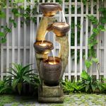 Naturefalls 40” H Modern Outdoor Fountain - 4 Crocks Outdoor Garden Fountains with Contemporary Design&LED Light for Garden, Patio, Deck, Porch, Backyard and Home Art Decor (40in, Light Gray)