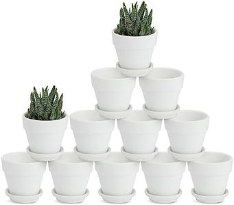 Juvale 3 Inch 12 Pack White Clay Mini Terracotta Pots with Saucers and Drainage Hole, Paintable Pottery for Succulents, Planter, Flowers, Cactus, Garden Crafts, and Wedding Decor