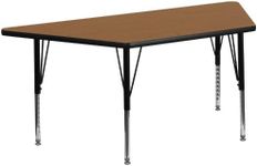 Flash Furniture Wren 29''W x 57''L Trapezoid Oak Thermal Laminate Activity Table - Height Adjustable Short Legs