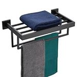 KOKOSIRI Matte Black Towel Rack 16'' Bathroom Towel Shelf with Double Towel Bars SUS304 Stainless Steel Wall Mounted, B6003BK-L16