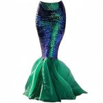 Cozep Women's Mermaid Tail Costume Sequin Maxi Skirt Halloween Cosplay Party Dress, Green-girls, Medium