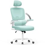 naspaluro Office Chair, Ergonomic Office Chair with Lumbar Support, High Back Home Office Desk Chair Computer Chair, Adjustable Headrest and Flip-up Armrests, Swivel Mesh Task Chair-Green