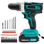 Cordless Screwdriver, 18V Cordless Drill Driver with 3000mah Battery, 25+1 Driver Settings, Combi Drill Kit with 26 PCS Accessories, 2 Speed Control, for Home and Garden DIY Project