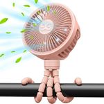 GUSGU Stroller Fan Clip on for Baby, Flexible Tripod & Rechargeable Battery, Small Personal Fan, Mini Portable Fan for Travel, Handheld, Car (Pink)