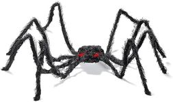 Pretex Halloween Spider with Light Up Eyes (LED Lights) - Decorations 4 Ft Hairy Spider Prop with Giant LED Red Eyes - Halloween Decor for Indoor, Outdoor, Golf Cart, Wall - Halloween Door Hanger