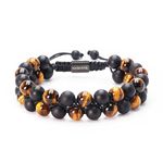 Premium Tiger Eye Bracelet Gift for Men, HASKARE Energy Protection Crystal Real Tigers Eye Black Onyx Beads Bracelet, Handmade Crystal Bracelet Men Bracelet Father Christmas Gift for Him Stress Relief