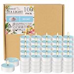 100 Pack Scented Tealight Candles 4 Hours, Sea Salt Aromatherapy Candles for Votive Home, Wedding Holiday and Emergency (Sky Blue)