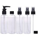 Thickened Plastic Travel Bottles Set,4 Pcs Leak Proof Refillable Empty Spray/Pump Bottles with Lids and Transparent Carry Bag,100ml Travel Size Bottles for Shampoo,Conditioner,Lotion,Toiletries