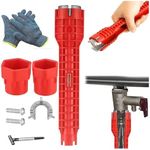 8 in 1 Faucet and Sink Installer Plumbing Tool Removal Nut Wrench Red Double Head for Bathroom Kitchen Plumbing Multipurpose Basin Wrench（red）