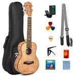 Kmise Concert Ukulele Set Tiger Flame Okoume Ukelele 23 inch 4 String Classical Guitar Head with Gig Bag Tuner Strap Capo Picks Clean Cloth Songbook Rhythm Shaker