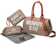 Mummy Bag Set with Mummy Treasures and Baby Necessities Bag-Stylish and Durable Nappy Tote Bag-Comes with Changing Mat & Pacifier Holder-Perfect for New Mums, Baby Shower Gifts and Travelling (Beige)