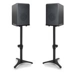 BQKOZFIN Adjustable Height Speaker Stands, Extend 50.5 to 75CM Floor Speaker Stand Holds Satellite Speakers & Bookshelf Speaker, 1 Pair Black (2 Sections)