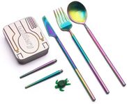 Outlery | Portable & Reusable Stainless Steel Travel Cutlery Set and Reusable Chopsticks (Rainbow) Pocket Sized Cutlery Set