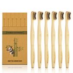 Bamboo Toothbrush, Biodegradable Soft Bristles Toothbrushes, Wooden Toothbrush with Wave-Shaped Two-Color Bristles and Larger Thicker Handle (6 Pcs)