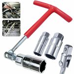 Spark Plug Socket Wrench Set - Red T-Handle Stainless Steel Silicone Spark Plug Removal Wrench Tool 16mm and 21mm - Flexible Spanner Spark Plug Wrench for Fastening and Demolition