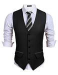 COOFANDY Men's Business Suit Vest Slim Fit V-Neck Dress Vest Wedding Waistcoat Black