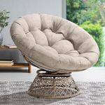 Bme 40" Ergonomic Wicker Papasan Chair with Soft Thick Density Fabric Cushion, High Capacity Steel Frame, 360 Degree Swivel for Living, Bedroom, Reading Room, Lounge, Silver Cloud - Brown Base