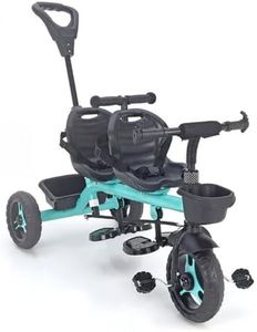 JoyRide Twin Trekkers Kids Tricycle with Parental Adjust Push Handle Children Seat Belt Dual Steering 2 footrest 2 Big seat Kids trikes Ride on Cycle Outdoor Toddler Bicycle for Boys & Girls (Blue)