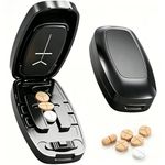 SYDALARAW Pill Cutter for Small Pills, Adjustable Tablet Splitter (1/2, 1/3, 1/4 Cuts), Safe Hidden Blade & Portable Carry Around Pill Splitter for Cuting Vitamins, Tablets (Black)