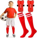 Syhood Soccer Shin Guards and Socks for Toddler Kids Youth, Lightweight Soccer Shin Pads Protective Soccer Gear for 3-5, 5-10, 10-15 Years Old Children Teen Boys Girls Soccer Game (Red,S Size)