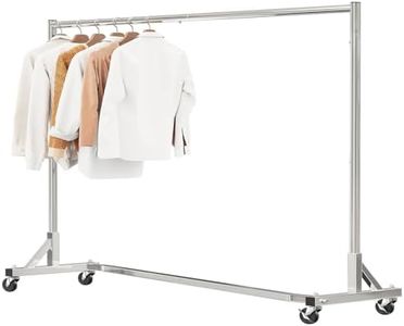 Simple Trending Industrial Grade Z-Base 70in extra long Clothes Garment Rack, Commercial Grade Rolling Clothing Rack, Heavy Duty 600lb Load with Wheels, Chrome.