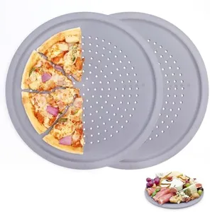 LYNG Pizza Pans 13 Inch, 2 Pack Silicone Nonstick Pizza Tray For Oven, Pizza Pan With Holes Dishwasher Safe, Suitable For Home Kitchen Dark Baking Grey