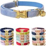 PETDURO Personalized Velvet Cat Collars with Bell and Engraved Metal Buckle for Girls and Boys - Customized Name, Multiple Colors and Matching Bow Tie Available