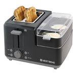 West Bend 78500 Breakfast Station Wide Slot Toaster with Removable Crumb Tray includes Meat and Vegetable Warming Tray with Egg Cooker and Poacher, 2-Slice, Black