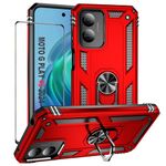 for Motorola Moto Play 2024 case with Screen Protector,Moto G Play 2024 4G Phone Case,360° Rotation Ring Kickstand Military-Grade Heavy Duty Shockproof with Magnetic Cover (Play 4G 2024,Red)