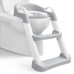 Hibtn Kids Potty Training Seat with Steps, Adjustable Toddlers Potty Toilet Trainer, Kid Baby Toilet Ladder Seat, Folding Children's Toilet Training with Steps, Non Slip & Space Efficient，Grey