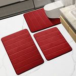 Bath Mat Set Bathroom Mat Set, Ultra Soft Memory Foam 3 Piece Bathroom Rug Non Slip Absorbent Machine Washable Toilet Mat Bathroom Carpet Floor Mat (Burgundy Red, 17” X 24”+U20” X 24”+20” X 32”)