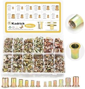 Kadrick Rivet Nut Kit, 810pcs SAE & Metric Rivet Nut Assortment Kit Galvanized Carbon Steel Flat Head Threaded Insert Nuts, Sizes 6-32 8-32 10-24 1/4"-20 5/16"-18 3/8"-16 M3 M4 M5 M6 M8 M10