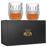 Unique Whisky Glasses Set of 2. Lead Free Ultra Clarity Glass Rocks Tumblers (300ml). 'Crystal Cask' by Van Daemon for Spirits, Bourbon, Scotch. Beautifully Gift Boxed.