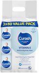 Curash Vitamin E Baby Wipes - Ideal for Newborns - Ligthly Scented - pH Balanced - Kind to Skin - Soap, Alcohol, Paraben & Irritant Free - Wet Wipes - Baby Essentials - 3 x 80 Value Pack, 240 wipes