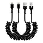 Coiled USB A to Lightning Cable, [MFi Certified] 2Pack 6FT/1.8M Apple Carplay Cable Lead, Retractable iPhone Charger Cable for Car Fast Charging Cord for iPhone 14 Pro/14 Plus/14/13/12/11/SE/X/XS/XR/8