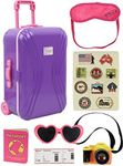 Click N' Play 18” Doll Travel Carry On Suitcase Luggage 7 Piece Set Includes Travel Gear Accessories, Photo Camera, Sunglasses, and Passport, Pretend Play Toys for Kids, Doll is Not Included