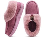 COFACE Women's Arch Support Memory Foam House Slippers Ladies Warm Fuzzy Faux Fur Collar Winter Moccasin Shoes with Orthotic Plantar Fasciitis Indoor Outdoor Hard Rubber Sole Pink Size 8