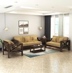 PRIYANSHU WOOD CRAFT Sheesham Wood Sofa 6 Seater Set 3+2+1 Sofa Set for Living Room Home Office Wooden Sofa Furniture (Honey Finish with Beige Cushion)