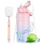 JYPS 2 Litre Water Bottle with Straw and Motivational Time Markings BPA-free, Half Gallon Large Drink Bottle for Sports, 2L Leak-Proof Water Jug for Gym/Running/Hiking (pinkblue)