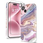 GVIEWIN Marble for iPhone 15 Plus Case, with Screen Protector+Camera Lens Protector, [Military Grade Drop Protection] Slim Soft TPU Protective Phone Cover for iPhone 15 Plus 6.7''(Flowing Sakura/Pink)