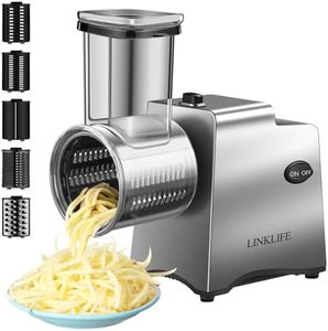 LINKLIFE Electric Salad Maker Professional Vegetable Graters Electric Slicer/Shredder Graters Salad Shooter with 5 Blade Attachments (Silver)