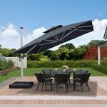 PURPLE LEAF 3.3 X 3.3 M Garden Cantilever Parasol, Large Square Overhanging Patio Umbrella with Crank Handle and Tilt for Balcony and Outdoor, Gray